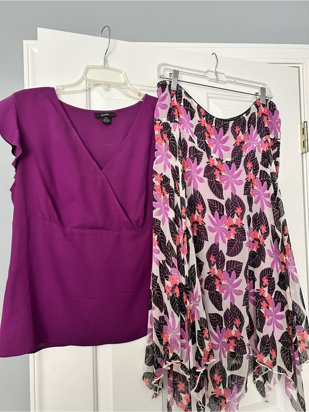 Alfani Purple /Pink Floral Silk Skirt with Blouse